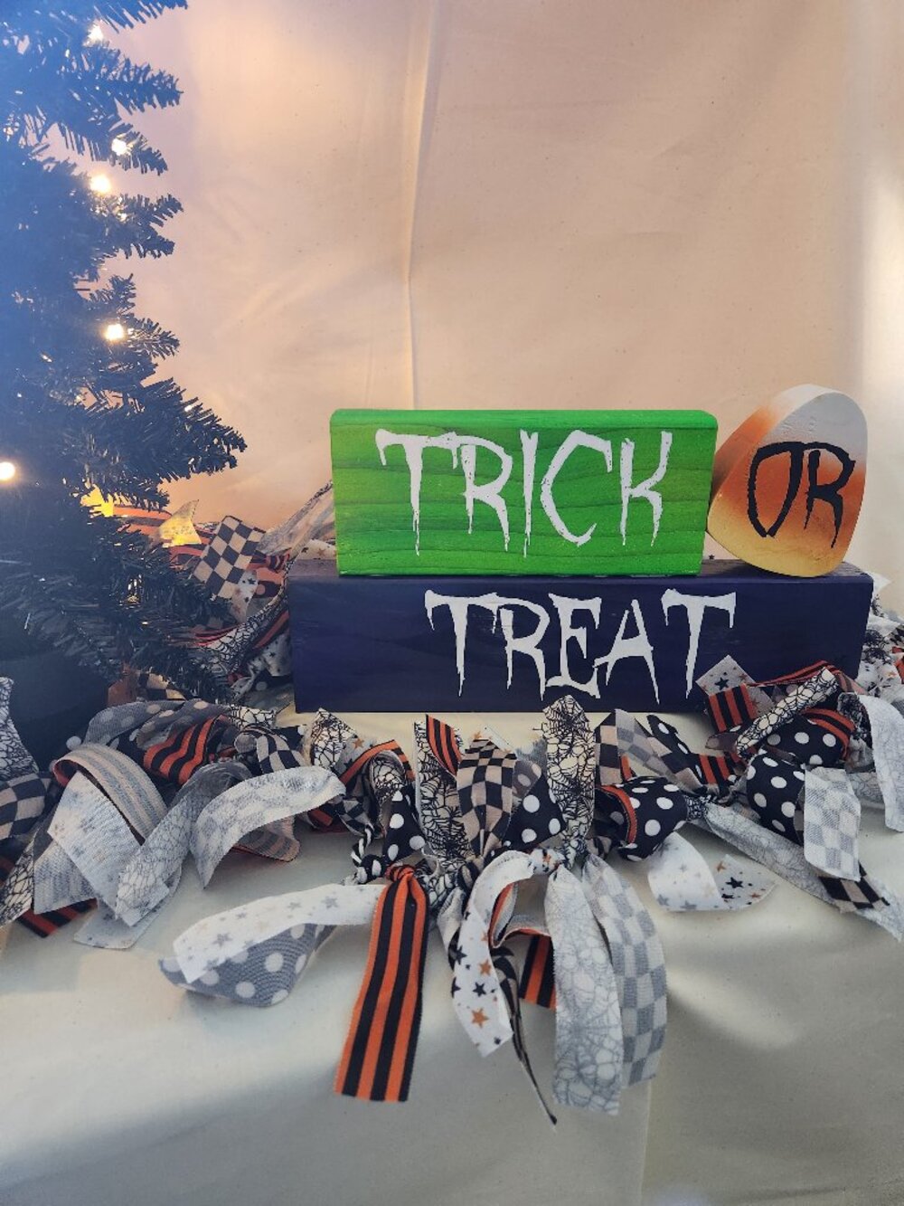 Handmade Rustic “Trick or Treat” Halloween Wood Sign Set